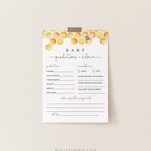 Carte de prédictions et de conseils pour bébé, baby shower imprimable Honey Bee, texte modifiable, conseils pour bébé DIY, TÉLÉCHARGEMENT INSTANTANÉ, Templett #097-163BASG
