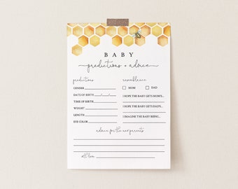 Baby Predictions and Advice Card, Printable Honey Bee Baby Shower, Editable Text, DIY Baby Advice, INSTANT DOWNLOAD, Templett #097-163BASG