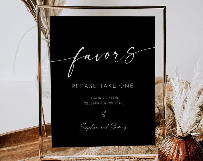 Favors Sign, Classic Black, Guest Thank You Tabletop Sign, Take A Favor, Editable Template, Instant Download, Templett, 8x10 #0034B-17S