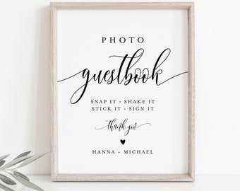 Photo Guestbook Sign, Personalized Wedding Guest Book, Editable Template, Minimalist Sign, Instant Download, Templett, 8x10 #008-11S