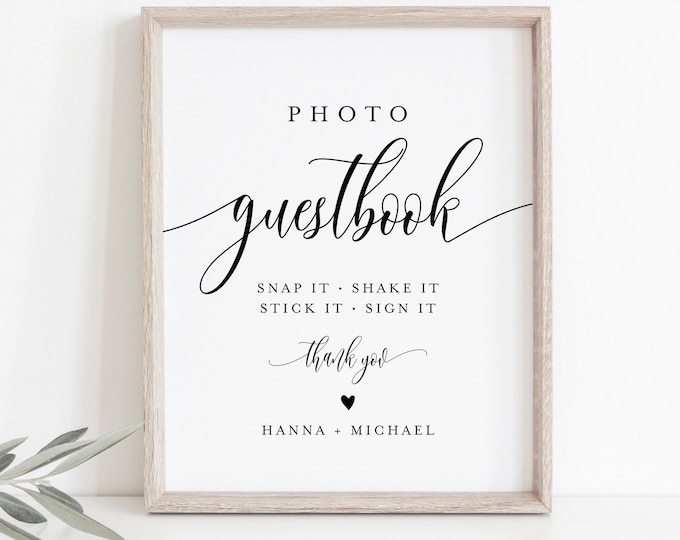 Photo Guestbook Sign, Personalized Wedding Guest Book, Editable Template, Minimalist Sign, Instant Download, Templett, 8x10 #008-11S