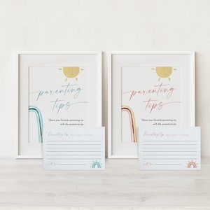 Eltern Tipp Schild und Beratung Karte, Regenbogen Baby Shower Beratung, bearbeitbare Vorlage, Namen personalisieren, Sofort Download, Templett #0055-133AC