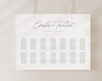 Minimalist Seating Chart Poster, Modern Horizontal Wedding Seating Sign, Instant Download, Editable Template, Templett, US & UK #0024-189SC