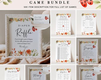 Ladybug Baby Shower Game Bundle, 28 Games, Love Bug Girl Baby Shower, Editable Template, Instant Download, Templett #0069-BBGB