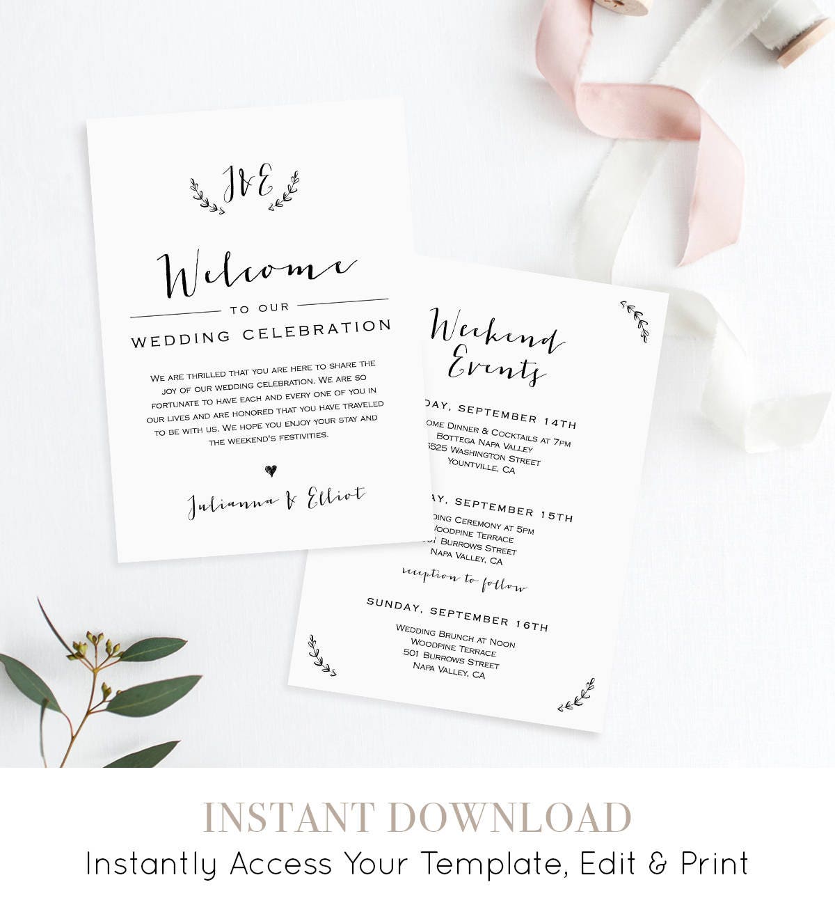 Wedding Itinerary Welcome Letter Template Welcome Bag Note Wedding Events Agenda Timeline 100 Editable Templett Instant 031 103wb