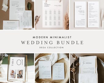 Modern Minimalist Wedding Bundle, Simple Minimal Invitation Suite + Wedding Essentials, 100% Editable Templates, Templett #0026-BUNDLE