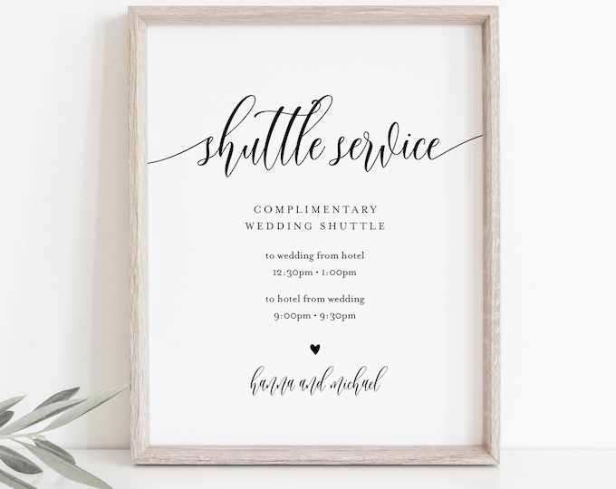 Shuttle Service Wedding Sign, Minimalist Transportation Sign, Trolly, Editable Template, Printable, Instant Download, Templett 8x10 #008-29S