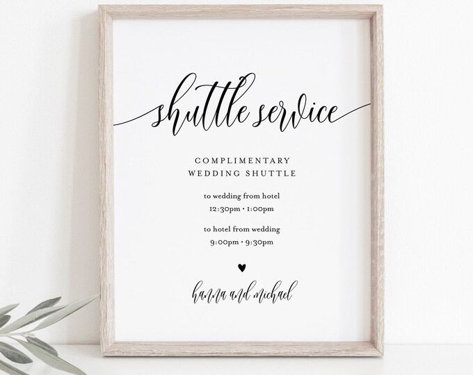 Shuttle Service Wedding Sign, Minimalist Transportation Sign, Trolly, Editable Template, Printable, Instant Download, Templett 8x10 #008-29S