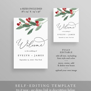 Holly Welcome Sign Template, Bridal Shower Welcome Poster, Winter ...