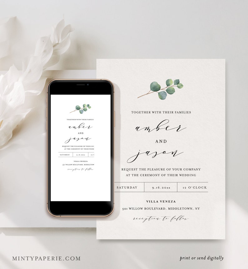 Eucalyptus Wedding Invitation Set, Greenery, Printable Invite, RSVP, Details, Instant Download, 100% Editable Template, DIY, Templett 036A image 7