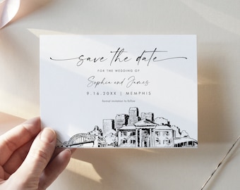 Memphis Skyline Save the Date, City Destination Wedding Memphis Wedding Date, Editable Template, Instant Download, Templett, 5x7 #0047-212SD