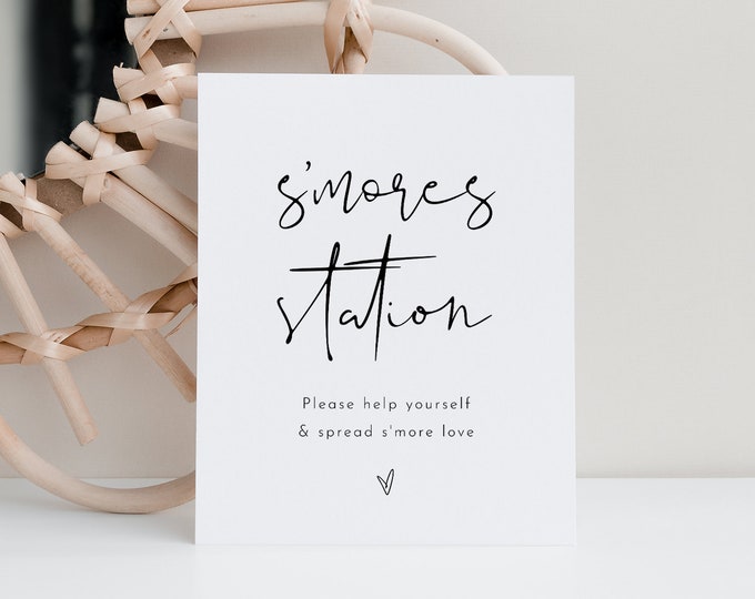 S'mores Station Sign, Backyard Outdoor S'mores, Minimalist Wedding, 100% Editable Template, Instant Download, Templett, 8x10  #0031-15S