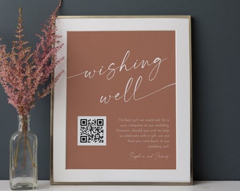 Bohemian Wishing Well Sign, Honeymoon Fund Card, QR Wedding Fund Insert, Venmo Wedding Cash Gift, Editable Template, Templett #0034T-50S