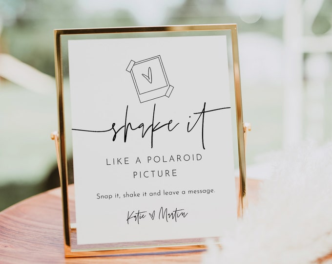 Shake It Like a Polaroid Picture, Photo Guest Book Sign, Modern Wedding, Editable Template, Minimalist, Instant, Templett 8x10 #0009-97S