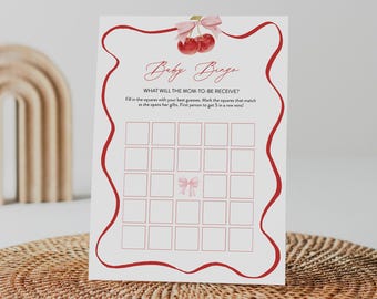 Cherry Baby Bingo Game, Printable Summer Baby Shower, Coquette, She's the Cherry on Top, Instant Download, Editable, Templett #0056-11BAG