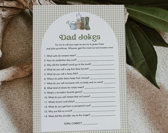 Funny Dad Jokes Game, Locally Grown Baby Shower, Gender Neutral, Riddle, Trivia, Editable Template, Instant Download, Templett #0059-03BAG