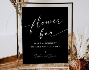 Flower Bar Sign, Classic Black Modern Bridal Shower / Wedding Favor, Build Your Bouquet, Instant, Editable Template, Templett #0034B-54S