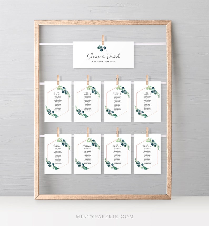 Seating Chart Printable Table Seating Cards Greenery Wedding - Etsy