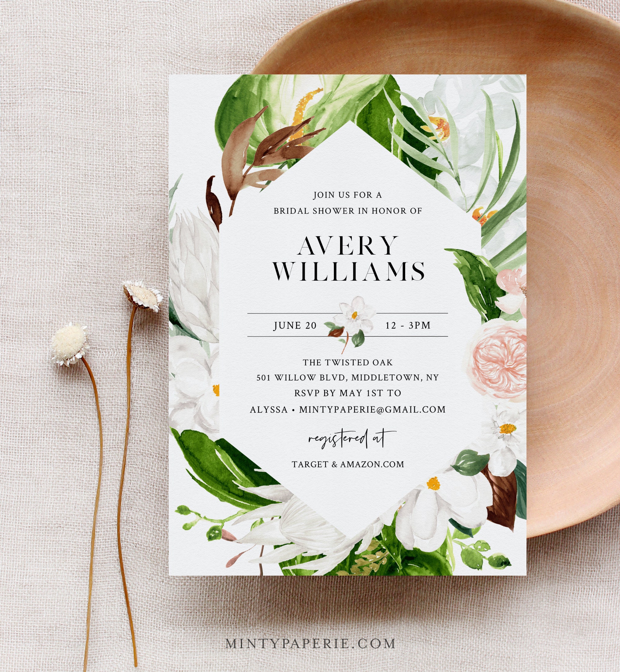 Tropical Bridal Shower Invitation Summer Foliage Printable - Etsy