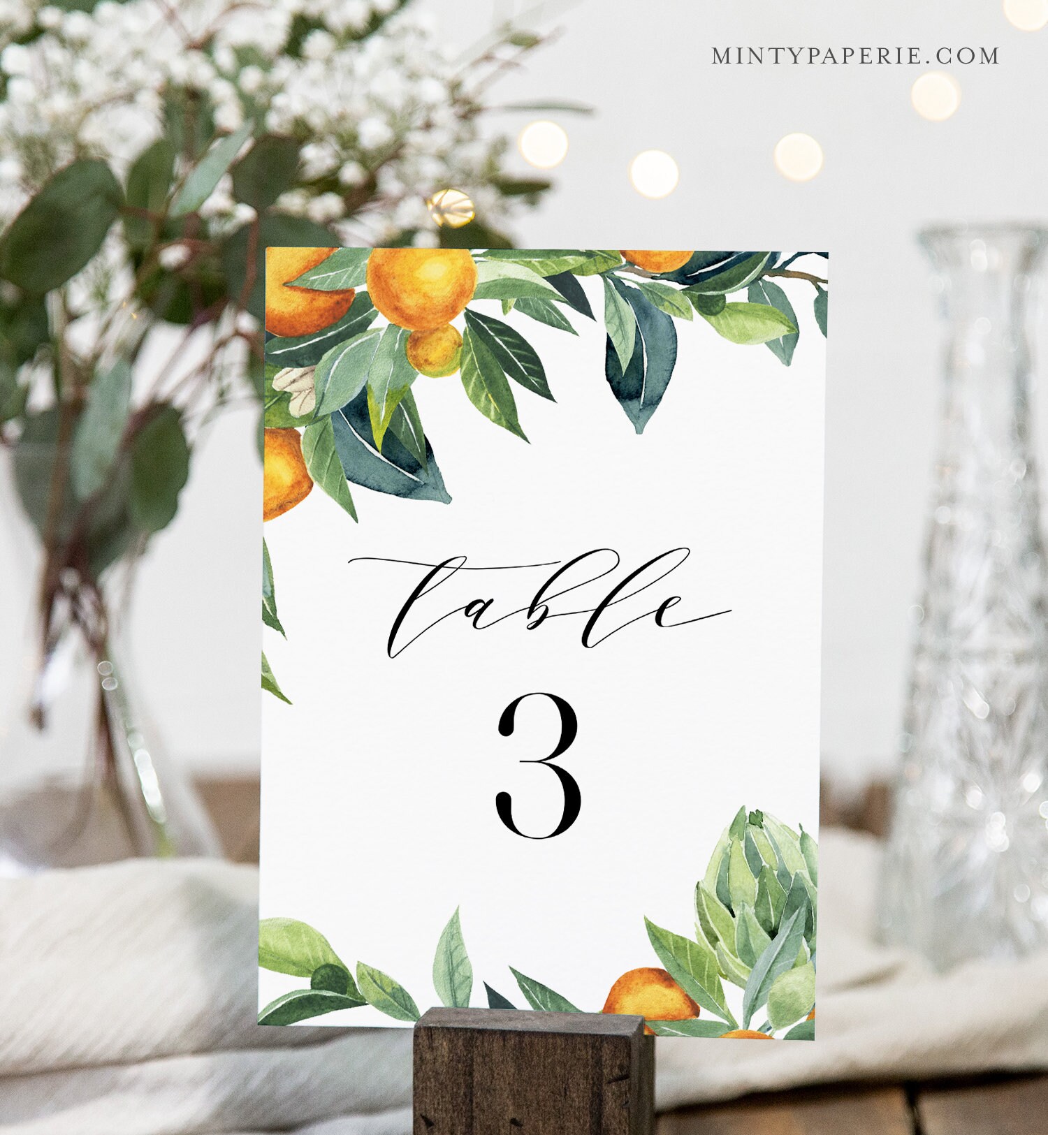 Wedding Table Number Card, Printable Bridal Seating Card, Orange Citrus  Blossom, INSTANT DOWNLOAD, Editable Template, Templett #084-148TC