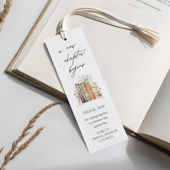 A New Chapter Bookmark, Book Favor Tag, Storybook, Bridal Shower, Baby Shower, Instant Download, Editable Template, Templett #0066-101BMT