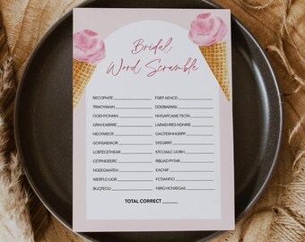 Word Scramble Bridal Shower Game Template, Printable Ice Cream Bridal Shower Puzzle, Instant Download, Templett #0035-21BRG