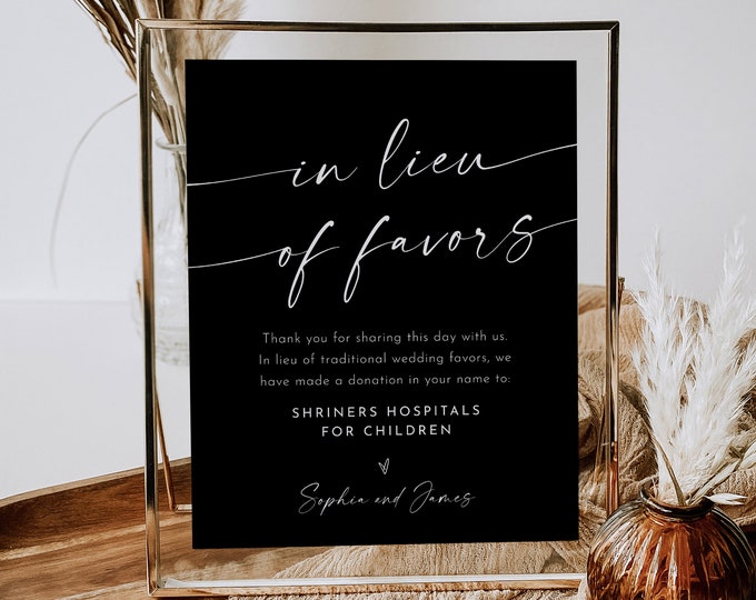 In Lieu of Favors Sign Template, Minimalist Wedding Donation Sign, Editable Charity Card, Instant Download, Printable, Templett #0034B-04S