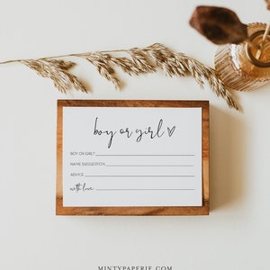 Tarjeta de consejos y predicción de género, juego de baby shower minimalista imprimible, revelación de género, editable, DESCARGA INSTANTÁNEA, Templett #0031-305BASG