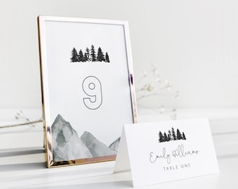 Mountain Pine Table Number Card Template, Rustic Wedding Table Number, Editable, INSTANT DOWNLOAD, Templett, DIY 4x6 #0015-190TC