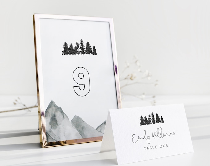 Mountain Pine Table Number Card Template, Rustic Wedding Table Number, Editable, INSTANT DOWNLOAD, Templett, DIY 4x6 #0015-190TC