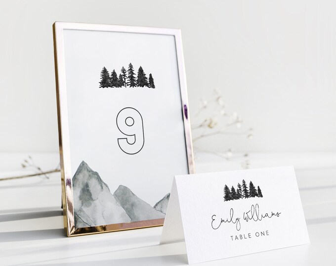 Mountain Pine Table Number Card Template, Rustic Wedding Table Number, Editable, INSTANT DOWNLOAD, Templett, DIY 4x6 #0015-190TC