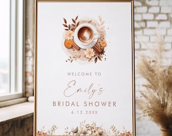 Coffee Bridal Shower Welcome Sign, Love is Brewing Bridal Shower Sign, Latte, Editable Template, Instant Download, 18x24, 24x36 #0060-372LS