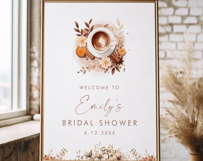 Coffee Bridal Shower Welcome Sign, Love is Brewing Bridal Shower Sign, Latte, Editable Template, Instant Download, 18x24, 24x36 #0060-372LS