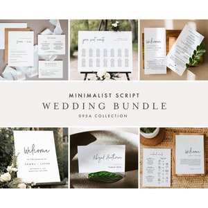 Minimalist Wedding Bundle, Day Of Wedding Templates, Simple Script Invitation Suite, 100% Editable, Instant Download, Templett  #095A-BUNDLE