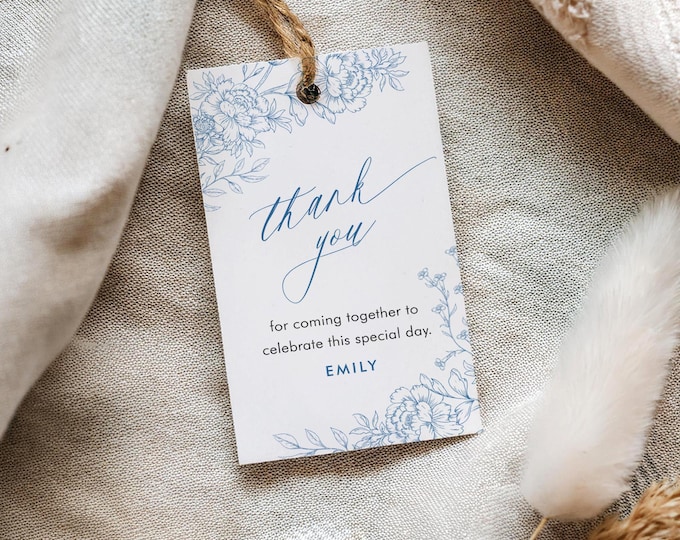 French Toile Favor Tag Template, Thank You Tag, Baby Shower Tag, Bridal Shower, Birthday, Instant Download, Editable, Templett #0062-255FT