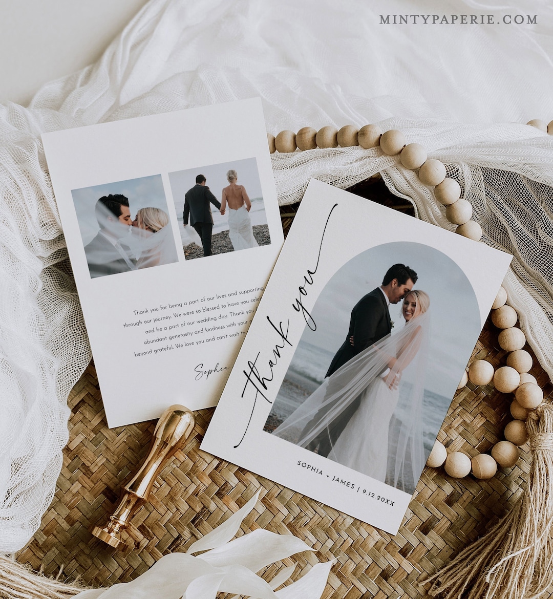 Modern Thank You Card Template, Arch Wedding Photo, 100% Editable ...