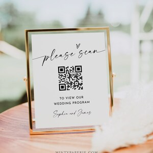 QR Code Hochzeitsprogramm, QR Code scannen für Bestellung, minimalistisches Zeichen, bearbeitbare Vorlage, Sofortiger Download, Templett, 8x10 #0034W-67S