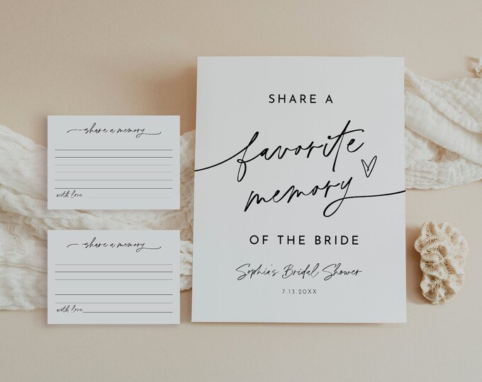 Share a Memory Sign and Card, Favorite Memory, Bridal Shower, Editable Template, Instant Download, Templett, 8x10 Sign #0032-43S