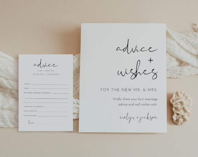 Advice & Wishes Sign and Card, Well Wishes, Personalize, Editable Template, Instant Download, Templett, 8x10 Sign, 5x7 Card #0031-115AC