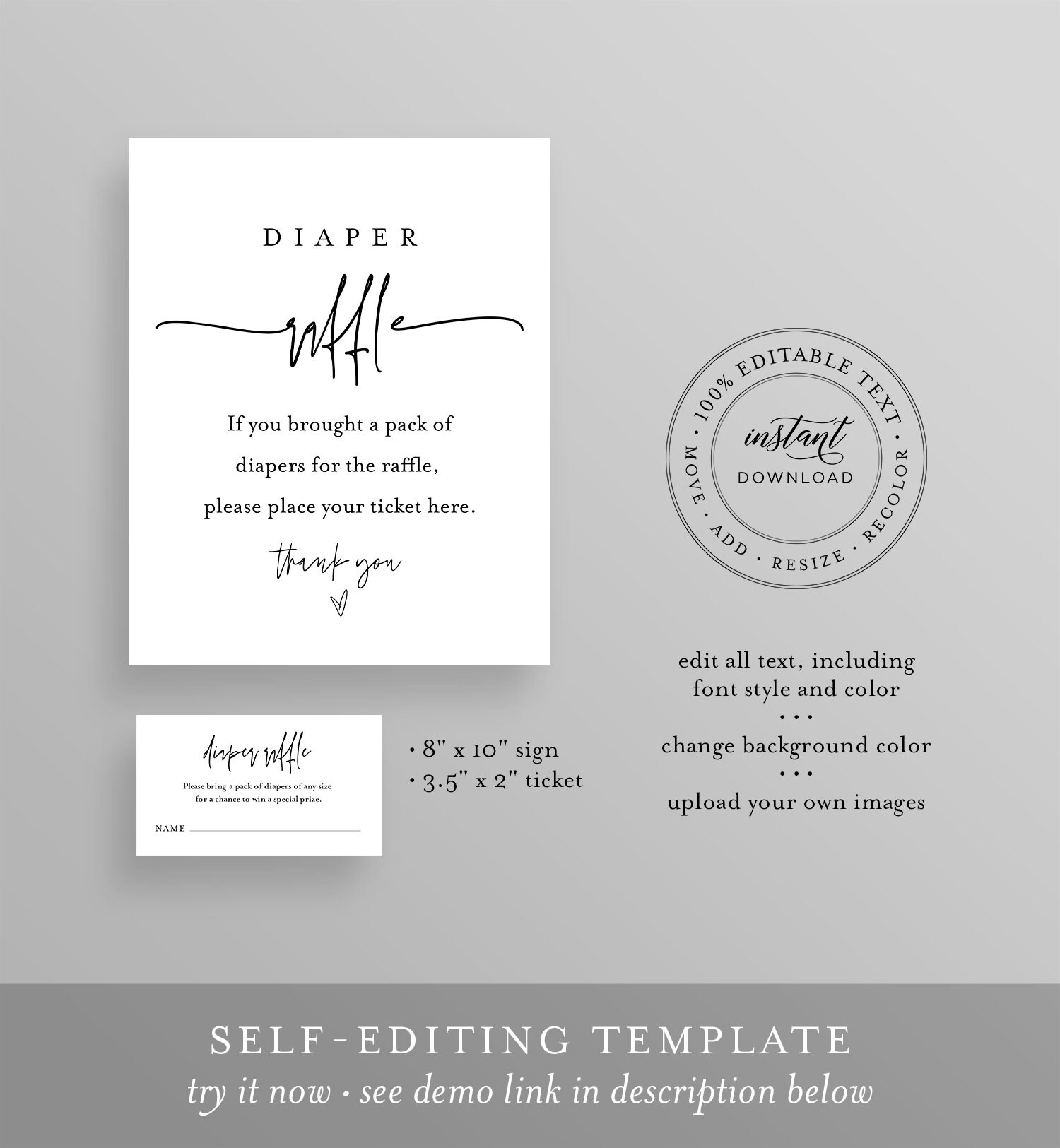 Minimalist Diaper Raffle Game Printable Baby Shower Diaper Raffle