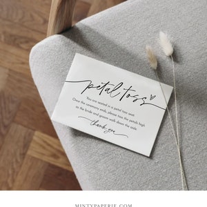 Petal Toss Card, Confetti Toss, Wedding Exit Throw Bag Tag, Send Off, Petal Toss Chair, Instant Download, Editable, 3.5&quot;x5&quot; #0032-102PTC