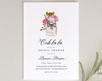 Paris Bridal Shower Invitation Template, Printable French Wedding Shower Invite, Parfum, INSTANT DOWNLOAD, Editable Text #001-172BS