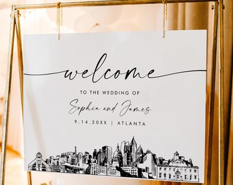 Atlanta Welcome Sign, Cityscape Skyline Wedding Sign, Printable Instant Download, Editable Template, Templett, 18x24, 24x36 #0047-353LS