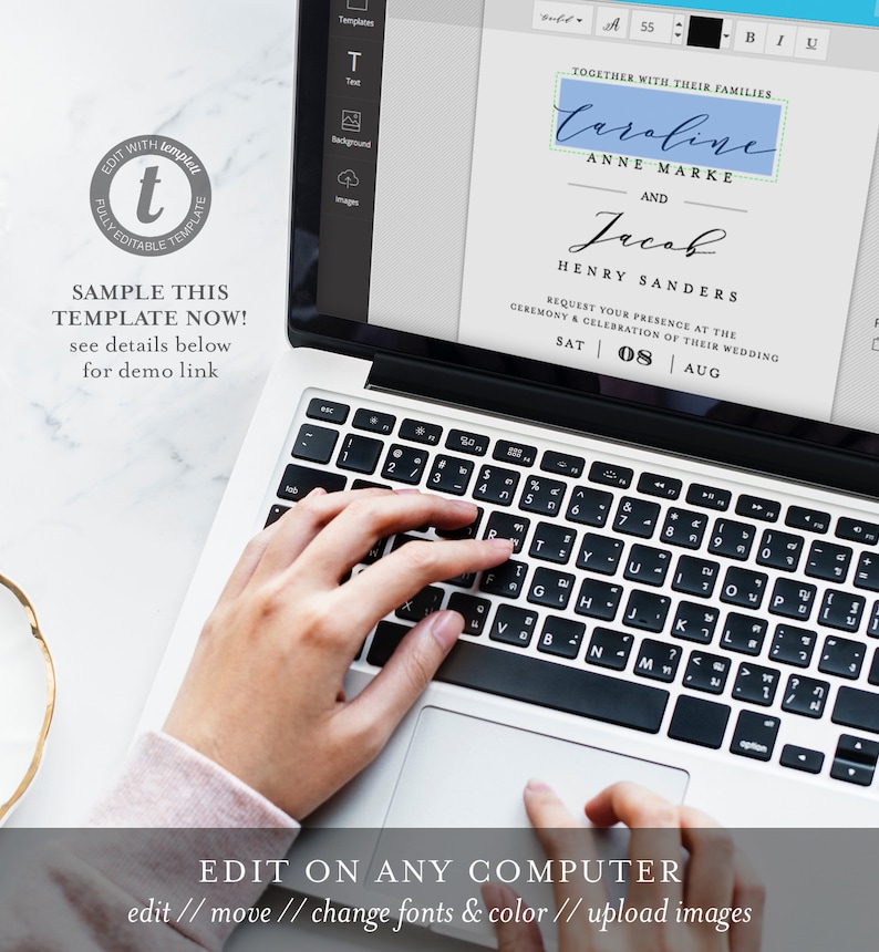 Editable Wedding Invitation Set Template, INSTANT DOWNLOAD, 100% Editable, Minimalist Invite, RSVP & Detail, Printable, Templett #037B image 7