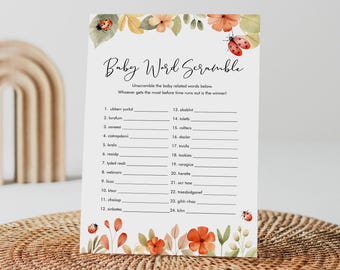 Ladybug Baby Word Scramble Game, Printable Baby Word Puzzle, Love Bug Girl Baby Shower Game, Editable Template, Instant #0069-14BAG