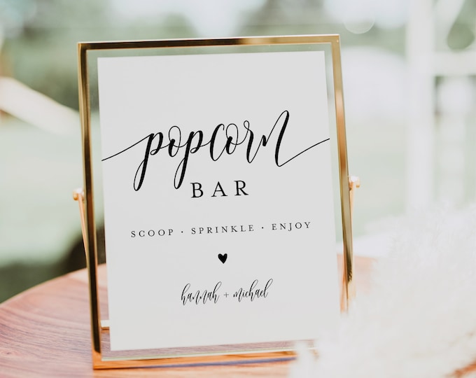 Popcorn Bar Sign, Party Poppin, Popcorn Station, Minimalist Wedding / Bridal / Baby Shower, Editable Template, Instant Download  #008-63S