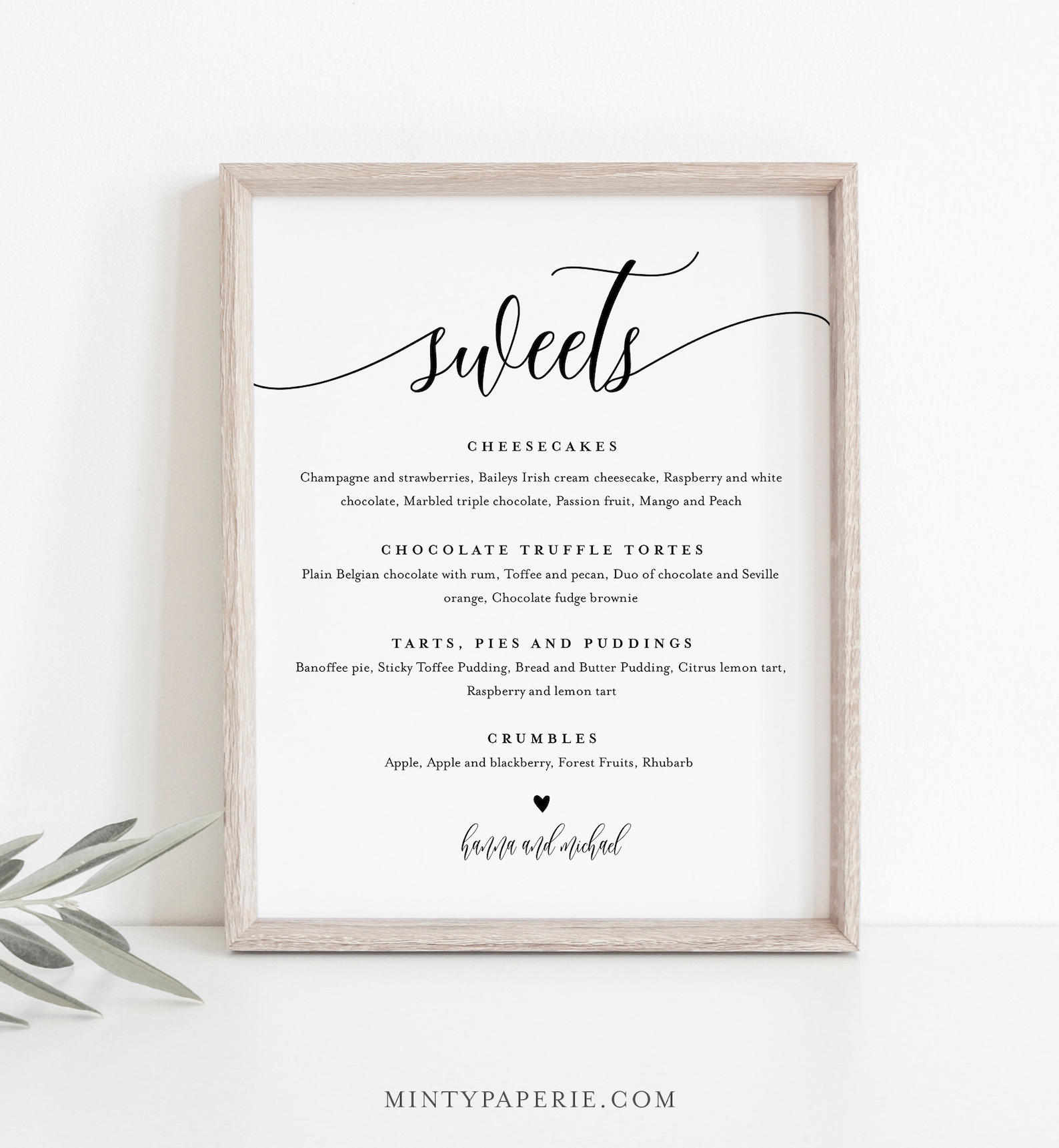 Dessert Menu Sign, Sweets Menu, Printable Minimalist Wedding Dessert ...