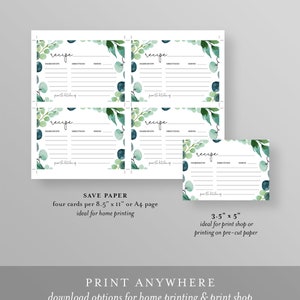 Recipe Card Printable, Bridal Shower Recipe Insert, Boho Garden Greenery, Instant Download, Editable Template, Templett, 5x3.5 068B-105RC image 3