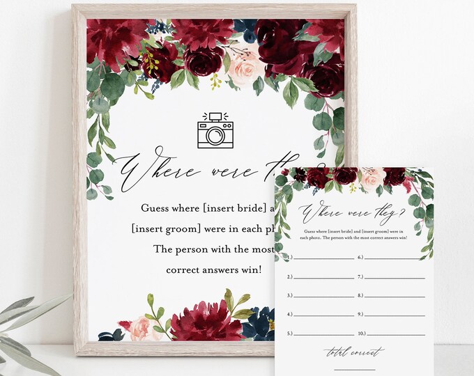 Where Were They Bridal Shower Game Template, Couples Photo Game, Boho Floral Bridal Shower, Editable, Instant Download, Templett #062-380BG