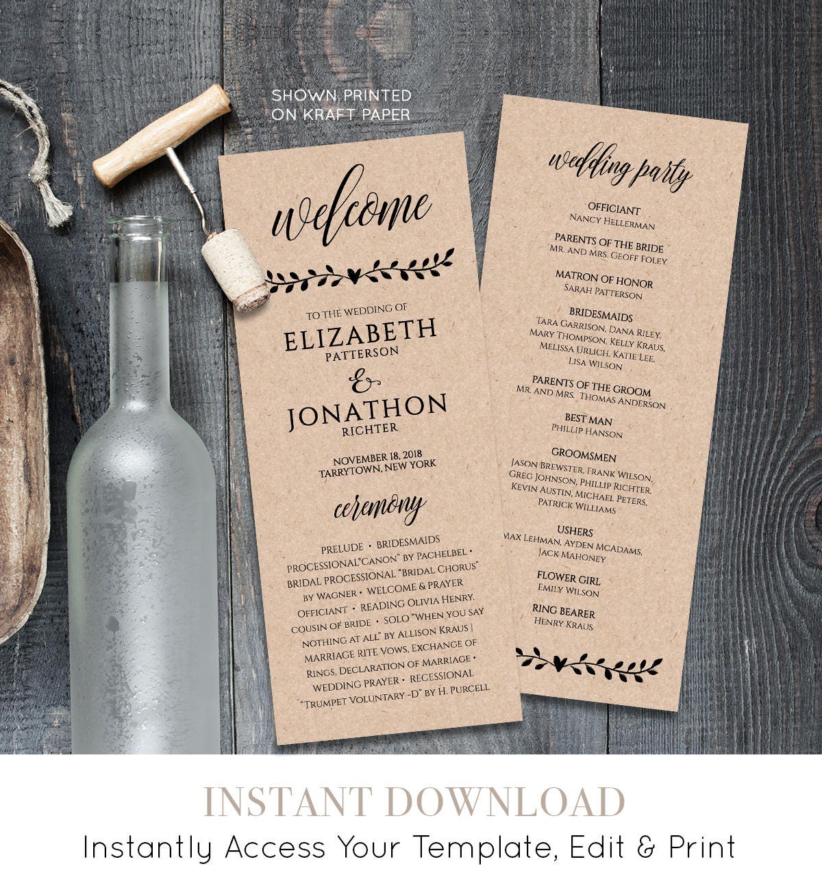 Printable Wedding Program Template Order Of Service Rustic